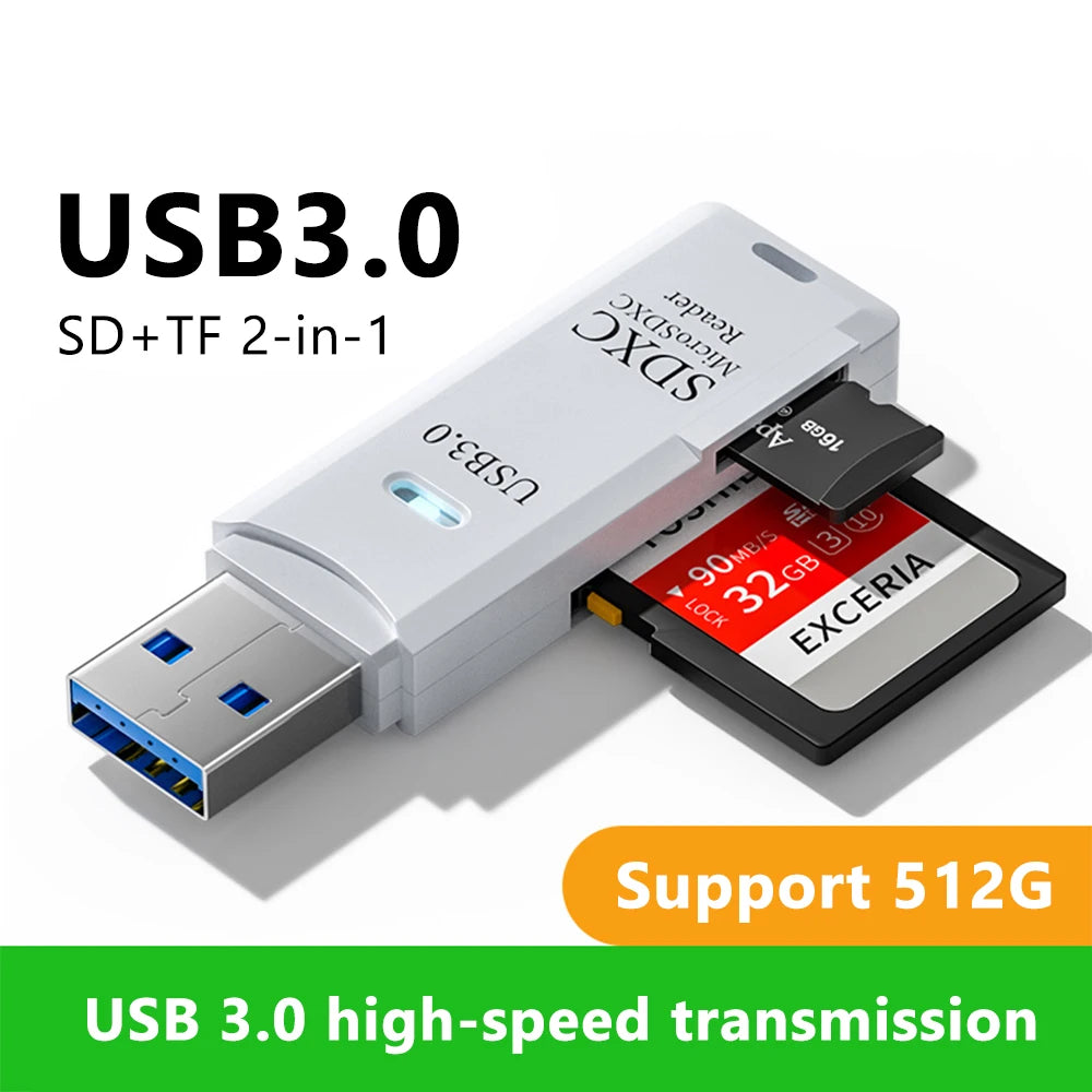 2 in 1 USB 3.0/2.0 Card Reader Micro Sd TF Card Memory Reader High Speed  For PC Laptops Accessories SD Card Reader Adapter